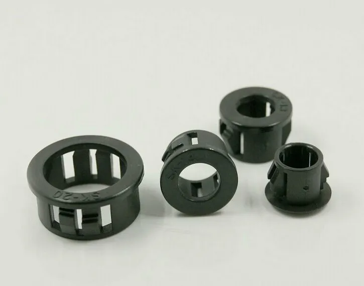 200PCS/1LOT Black Nylon Snap Bushing Cord Buckle-Type Protective Coil Wire Ring Grommet Cable Hole Plug SB-10 13 16 19 22 26 30