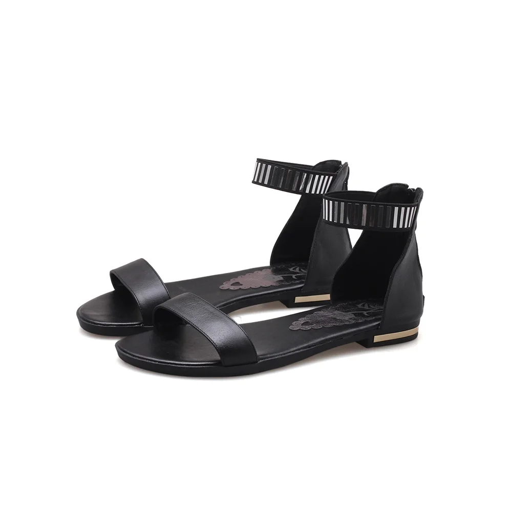 MORAZORA Big size 34-46 New genuine leather sandals women zipper summer black gold white casual beach flat sandals wholesale