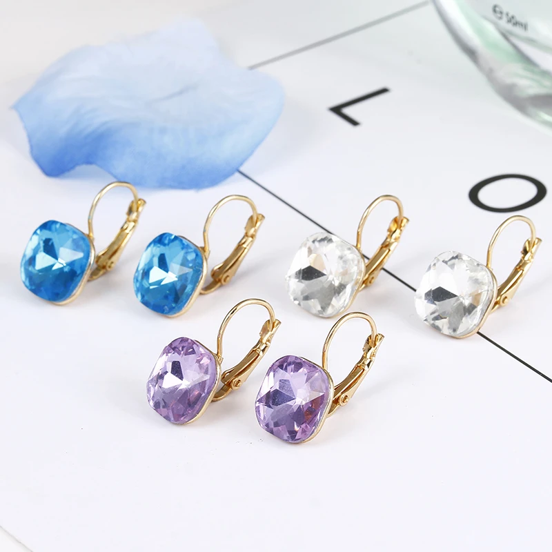 ES3658 Fashion Simple Austrian Crystal Dangle Earrings For Women Gold Color Square Shaped Shinning Drop Earrings Female Jewelry