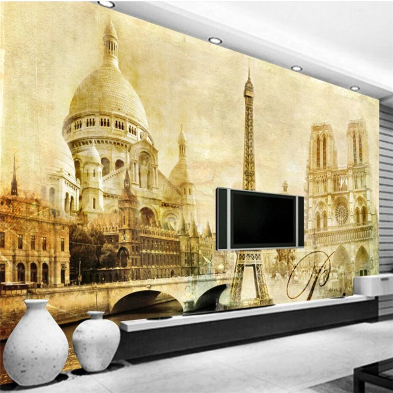 wellyu  papel de parede Custom wallpaper  European classical Eiffel tower architecture TV backdrop  wallpaper 3d  tapety behang