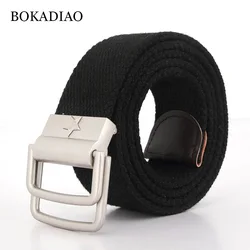 BOKADIAO Men Canvas belt CCCP 3D Five Rays Star Soviet Sign Double Ring buckle jeans belt Army Military tactical belt male strap