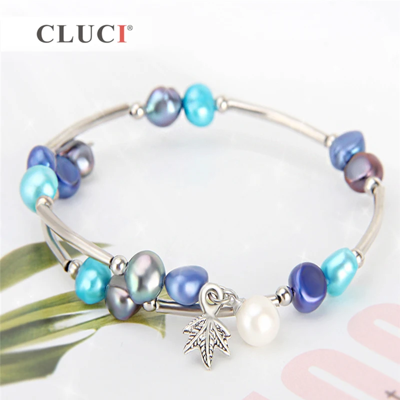 CLUCI White Freshwater Pearl Bracelets for Women  6-7 mm Beaded Charm Bracelet Femme Jewelry Pearl Bracelets FB1001SB