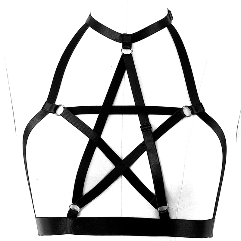 

Pentagram Body Harness Lingerie for women Sexy Tops Chest Belt Goth Dance Garter Underwear Black Elastic Adjust Strap plus size