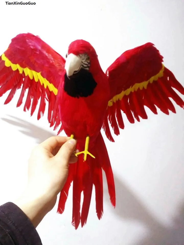 large 42x60cm yellow red spreading wings parrot feathers parrot bird hard model prop,garden decoration ornaments gift s1453