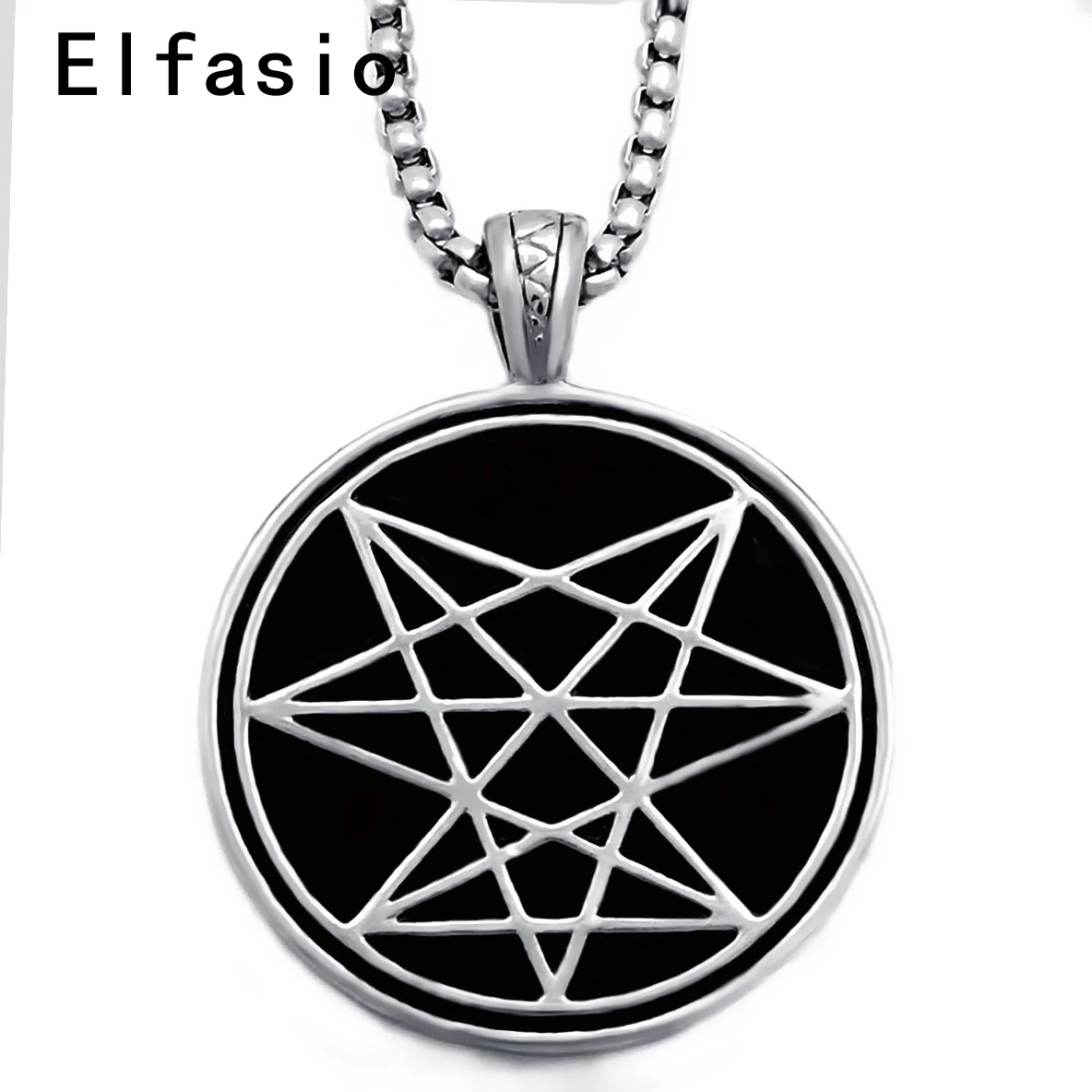 

Mens Boys Black Chaos Star Symbol Amulet Pewter Pendant with Stainless steel Chain Wholesale Jewelry P304