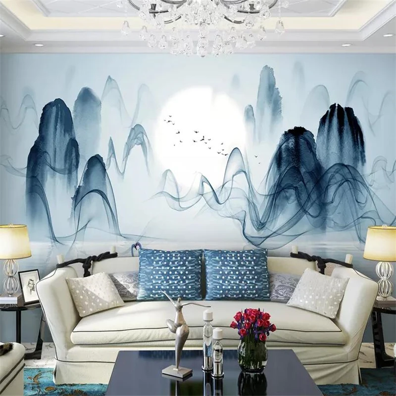 

wellyu Custom mural 3d wallpaper winter solstice lake cloud mountain peak ink artistic concept new Chinese 3d wallpaper mural