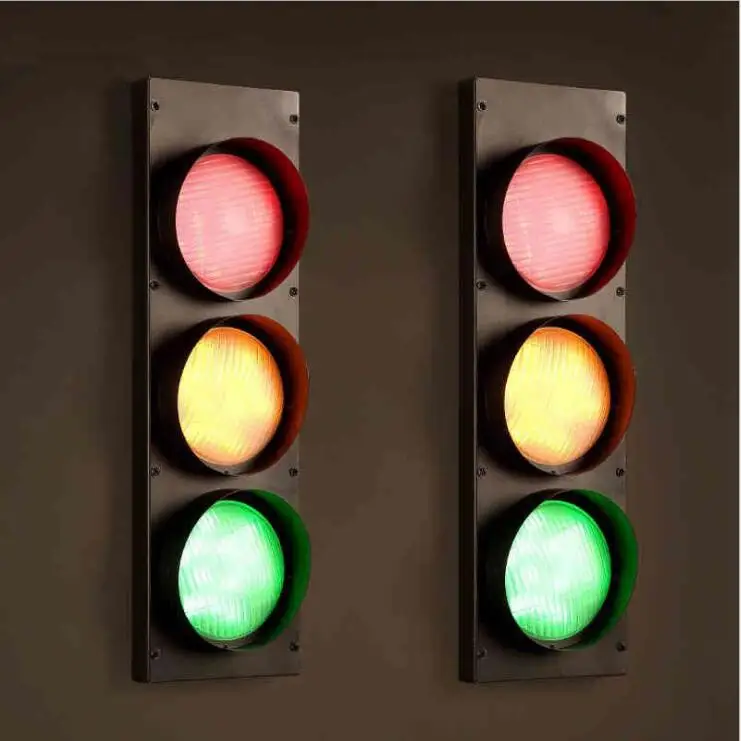 Industrial retro decorative lighting Creative bar wrought iron art  frosted LED wall light Traffic light signal wall light.