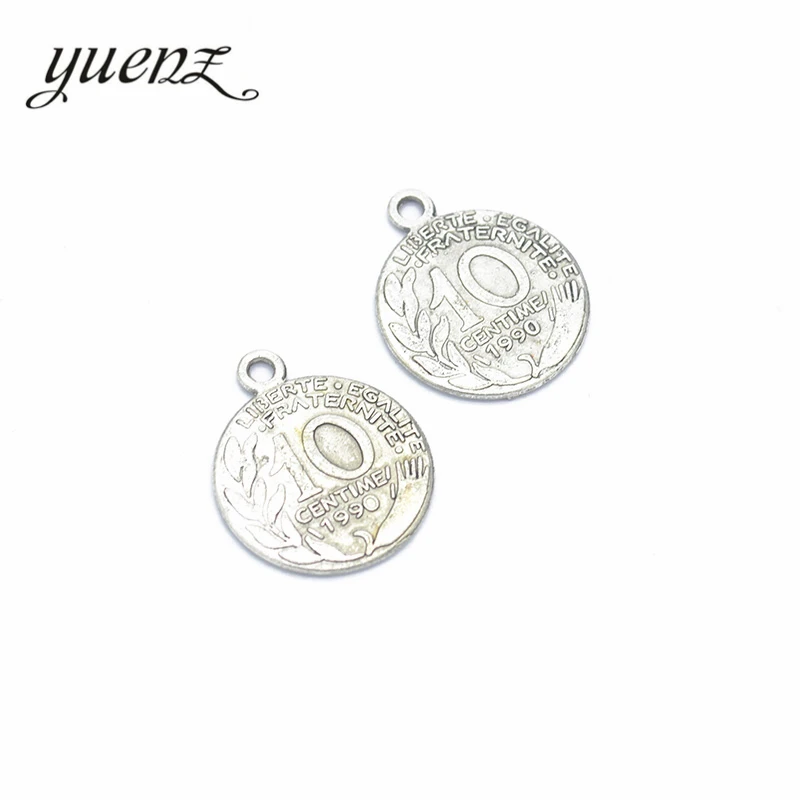 YuenZ 10pcs Alloy Metal Antique Silver color coin Pendants Charms DIY Jewelry Findings For Necklace Jewelry Making 23*19mm J137