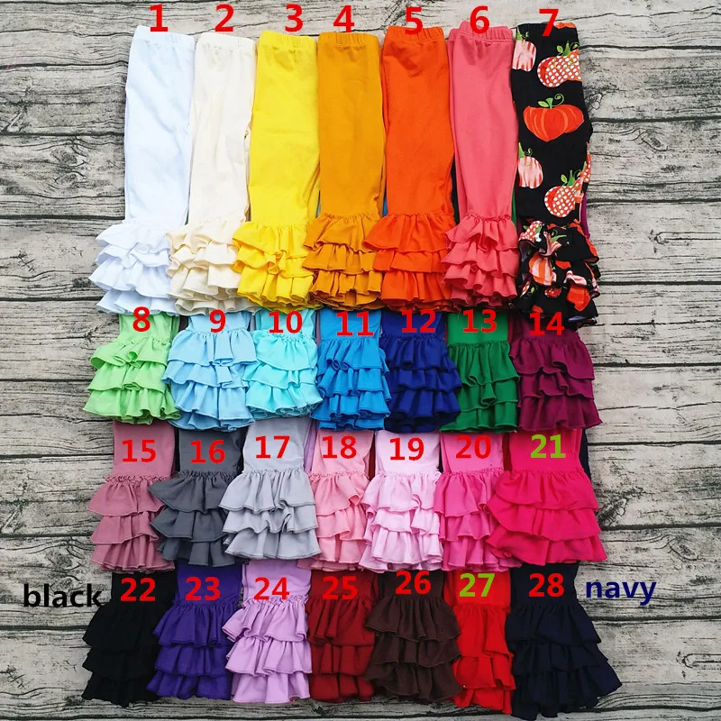 Aiqqwit Wholesale Children's Boutique Ruffle Pants Kids Trousers For Toddler Girl multicolor Icing ruffle legging Cotton Elastic