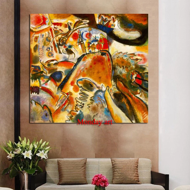 

100% hand painted Abstract Wall Pictures Art For Living Room Home Decor Yellow Red Blue Wassily Kandinsky Oil Painting No Frame