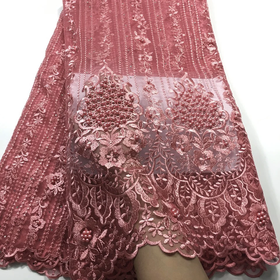 Wine Color High Quality Nigerian Lace Fabrics For Wedding 2021 Latest African French Lace Fabric With Beads And Stones M26701