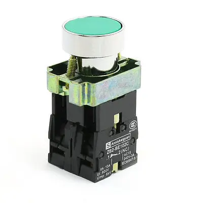 AC 240V 3A DPST Momentary Green Flat Round Push Button Switch Black