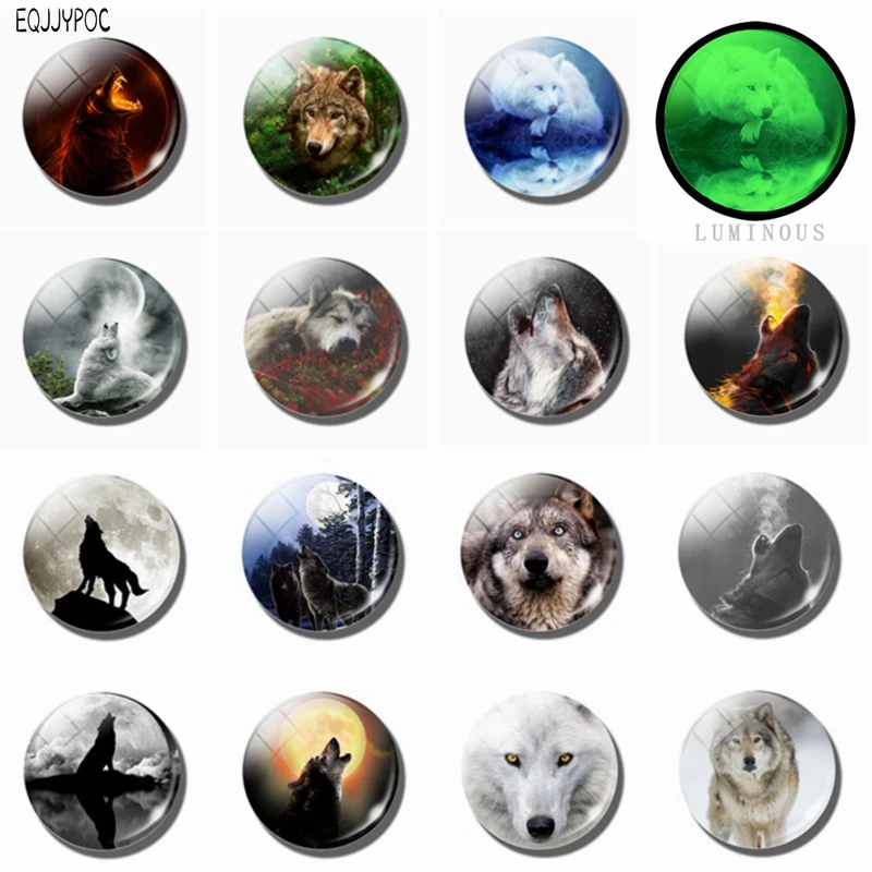 15PCS Handsome Wolf Refrigerator Magnets Glass Dome Luminous Magnetic Sticker Fridge Whiteboard Decoration Exquisite Adornment