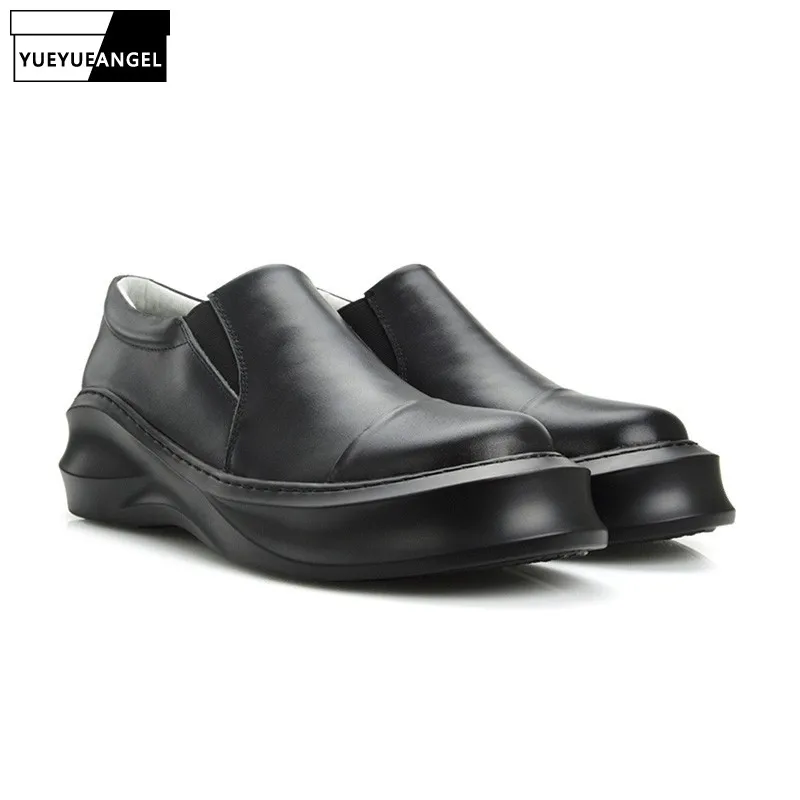 European British Style Casual Shoes Men Autumn New Fashion Slip On Male Genuine Leather Thick Heel Vestido De Couro Chaussure