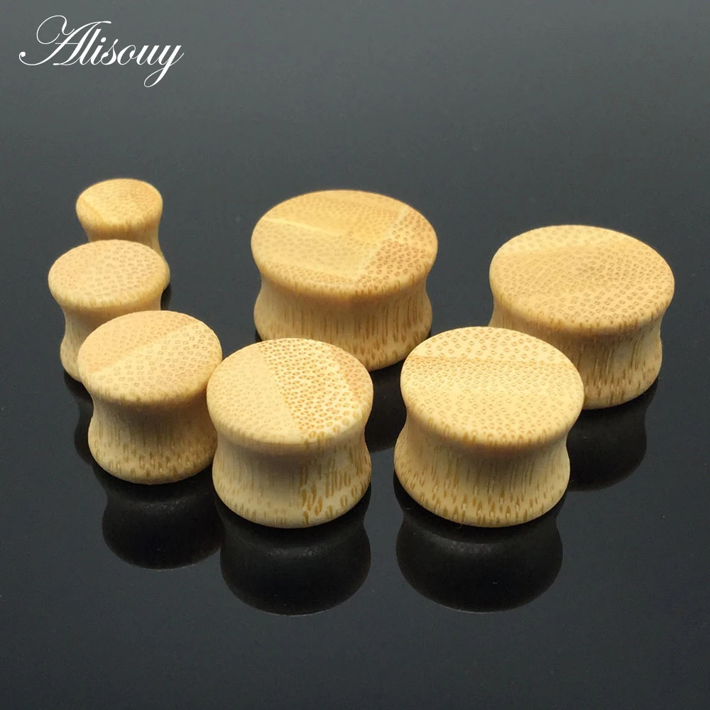 Alisouy 2pcs fashion flesh tunnels ear plugs big gauge piercing ear expander 8mm - 20mm bamboo pirecing body jewelry for men