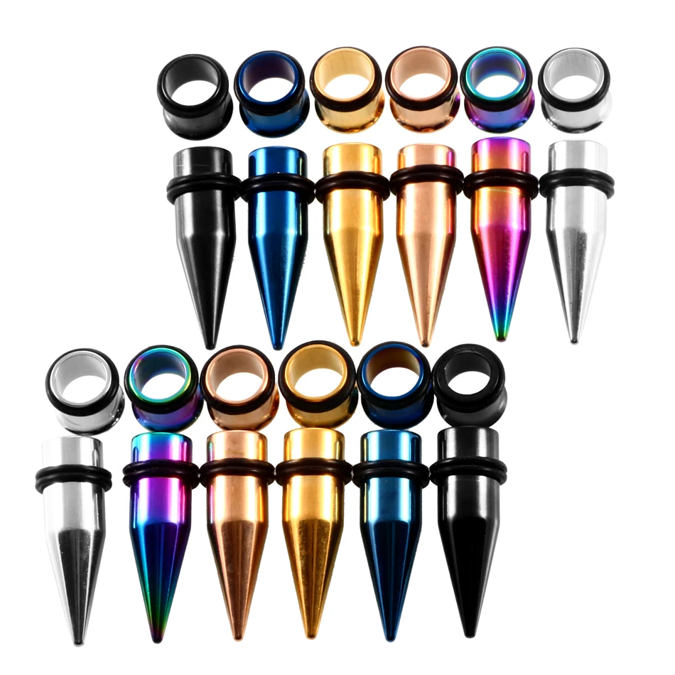 2pcs/lot Steel Ear Taper and Ear Tunnel Plug Mixed Colors Ear Expansion Gauges Ear Taper Stretcher Piercing Body Jewelry 14G-00G