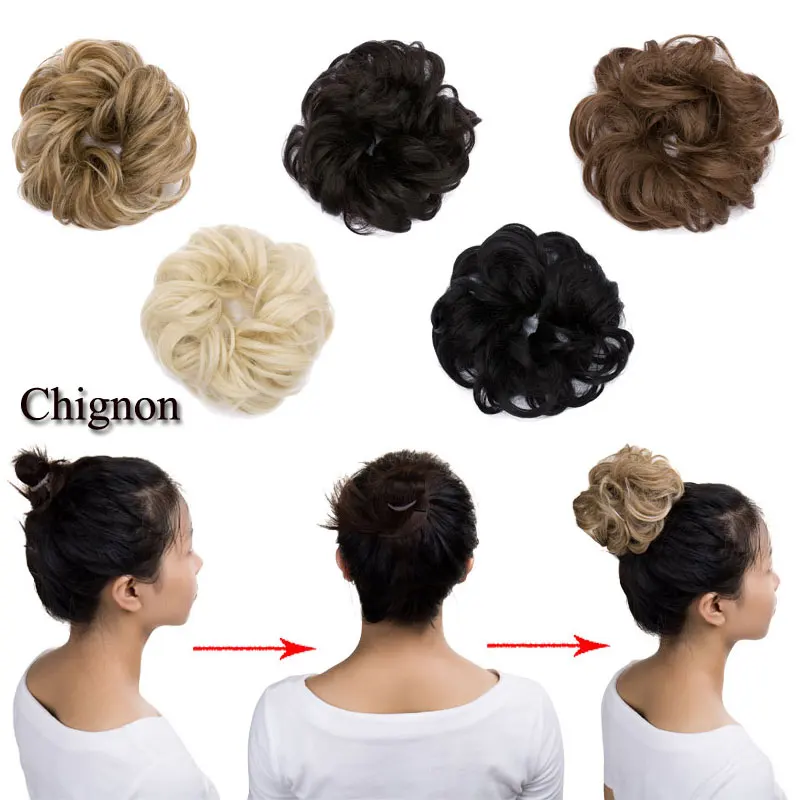 HAIRRO Girls Straight Donut Chignon Hairpieces Synthetic Ombre Elastic Updo Chignon Fluffy Messy Scrunchies Hair Bun For Women