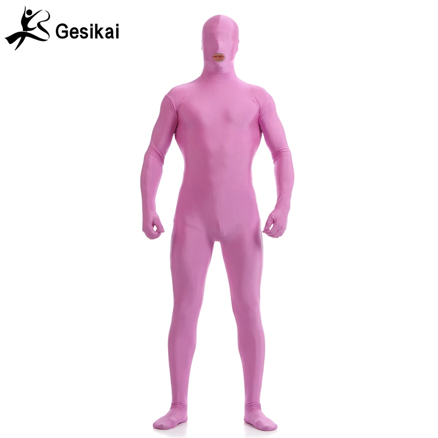 Gesikai masculino boca aberta zentai bodysuit completo feito sob encomenda volta zíper segunda pele collants terno fantasia trajes de halloween