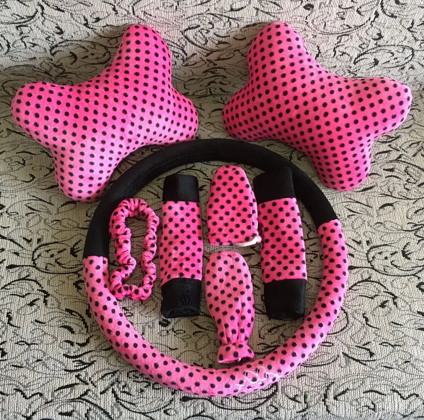 8pcsUniversal pink cat Car steering wheel cover Gear cover safe Belt cover Handbrake cover car interior Accessories styling