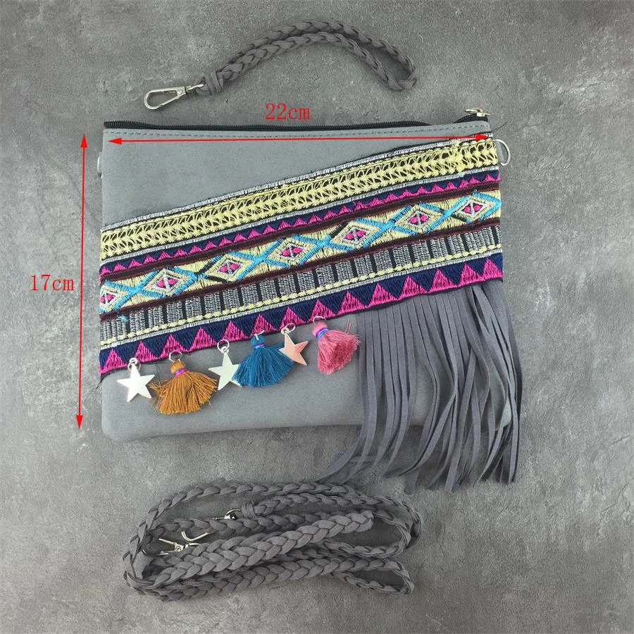 New Boho Único Vintage Étnico Ombro Saco Preto Boho Hippie Tassel Tote Messenger Bag