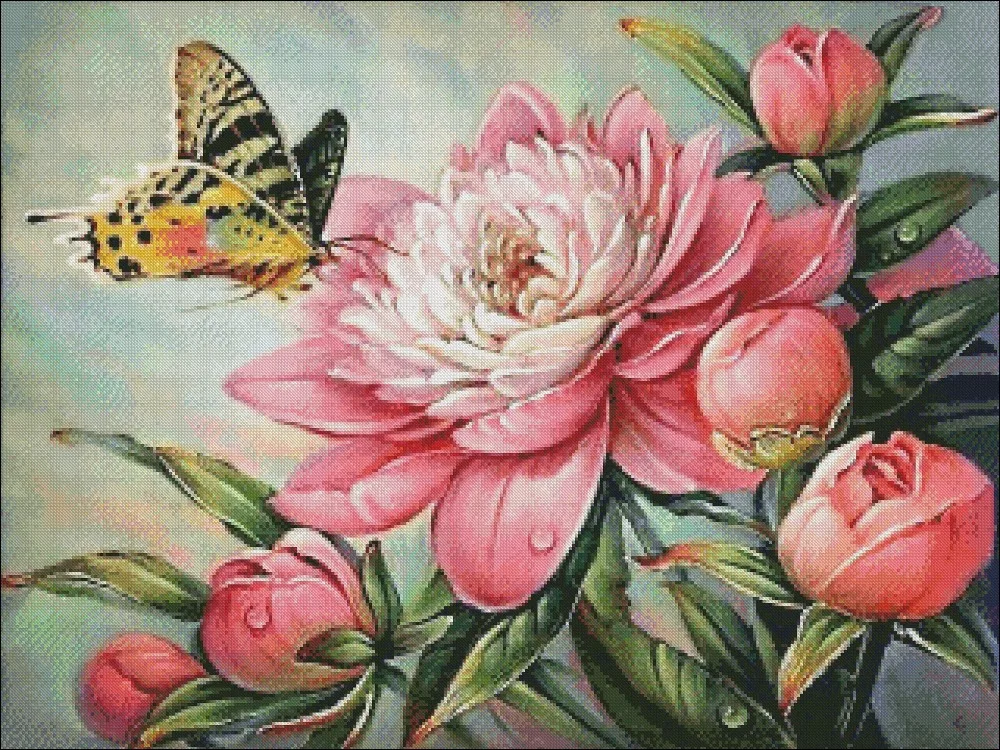 Needlework for embroidery DIY DMC High Quality - Counted Cross Stitch Kits 14 ct Oil painting - Butterflies and Peonies 2