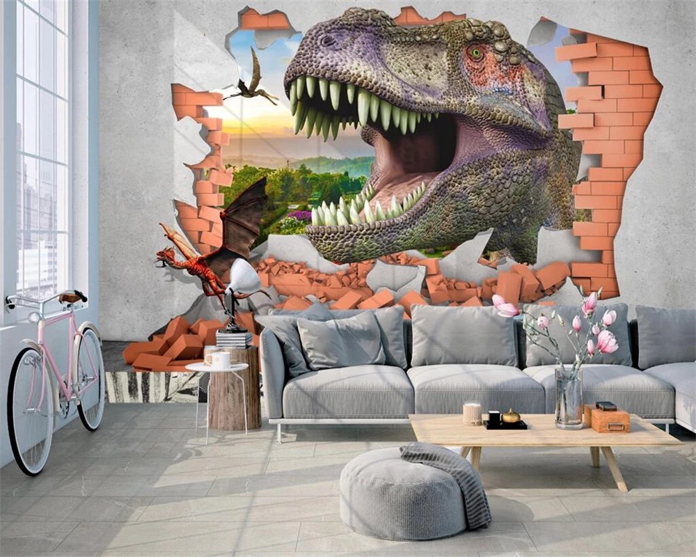 Custom wallpaper 3D dinosaur brick TV sofa mural home decor living room bedroom backdrop 3d wallpaper