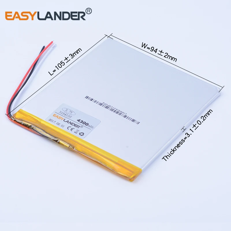 3pcs/Lot 3194105 3wries 3.7V 4300mAh Rechargeable li-Polymer Li-ion Battery For  Onda V820W 16G 32G onda V80 plus Tablet PC