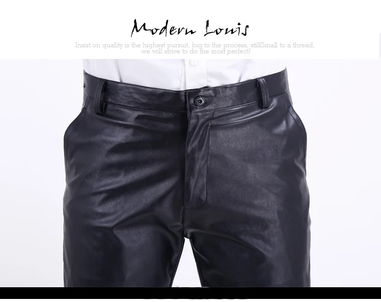 Herren-Lederhose, gerade Passform, elastische PU-Lederhose, Motorradhose, dünn – Detail 2