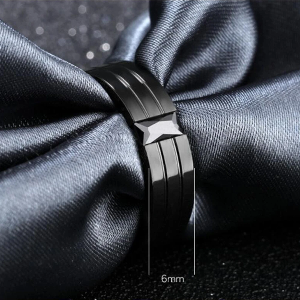 Personality CZ Crystals Titanium Steel Men\'s Rings Gun Plated Black Zircon Single Ring For Men Gifts Vintage jewelry