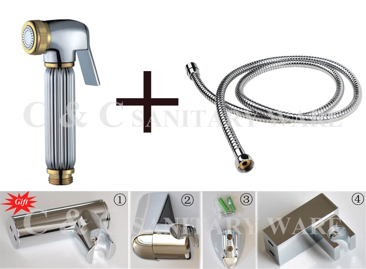 

Buy And Then Send Holder!!! Free Shipping, Hand Held Solid Brass Chrome + Gold Sanitary Toliet Bidet A2001S