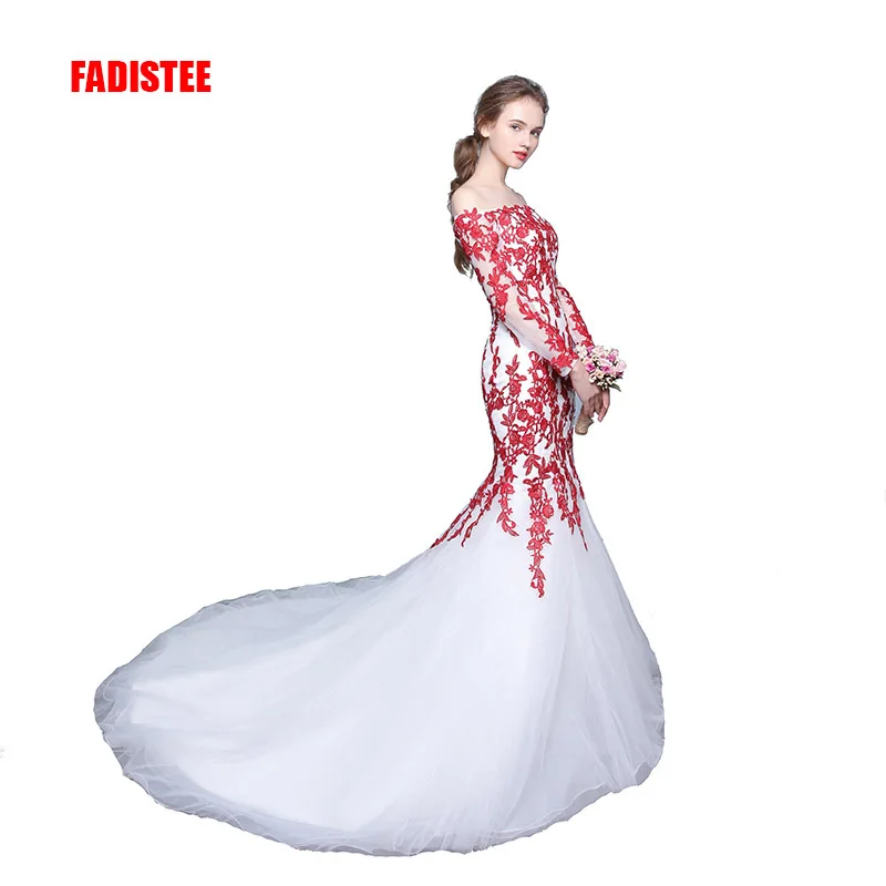 FADISTEE – robe de mariée élégante, manches longues, style trompette, pour fête de mariage