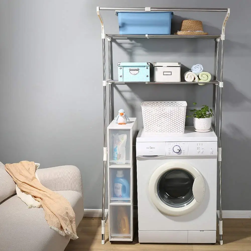 2 Tiers Over Washing Machine Shelves Bathroom Storage Rack Over Toilet Shelf Stainless Steel Simple Assembly Saving Space image 5