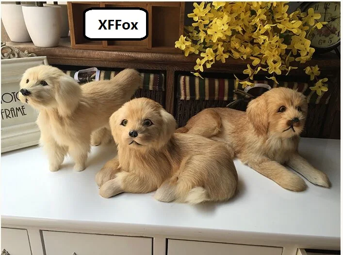 

3 pieces a lot real life yellow dog models plastic&furs golden dog dolls gift about 21-30cm xf1592