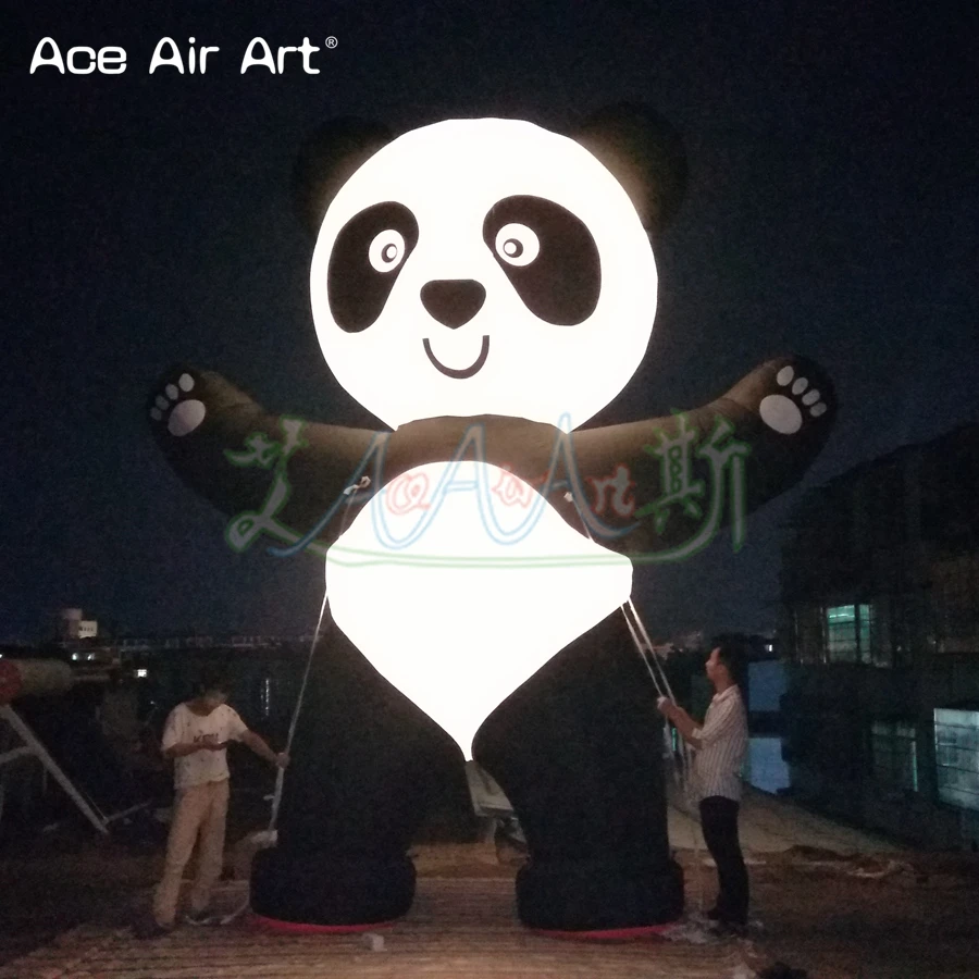 Beautiful Giant Inflatable Standing Panda Replica Pop Up LED Animal Model for Advertising Outdoor Display