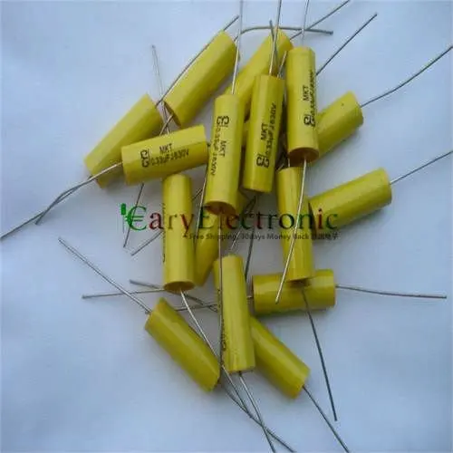 

Wholesale 200pcs long leads yellow Axial Polyester Film Capacitors electronics 0.33uF 630V fr tube amp audio free shipping