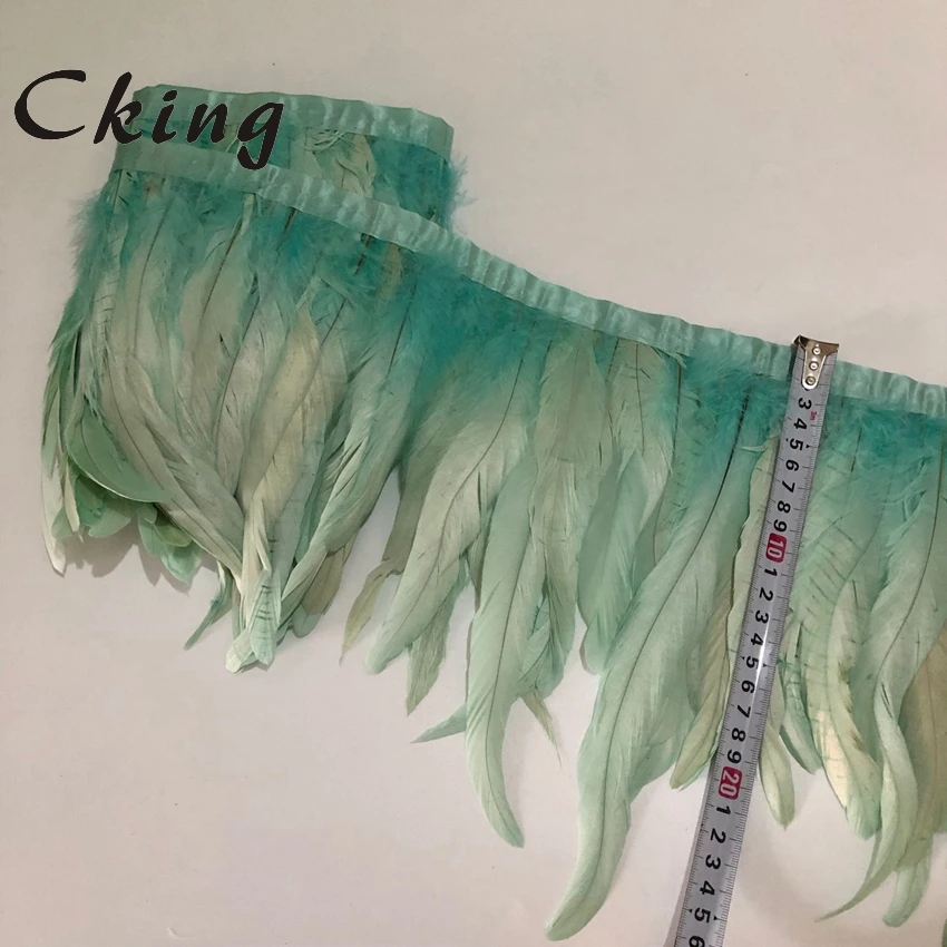 20-25cm Mint green Natural Rooster Tails Feather Fringe Trims Ribbon For Wedding Decoration DIY Skirt Dress Clothes Accessories