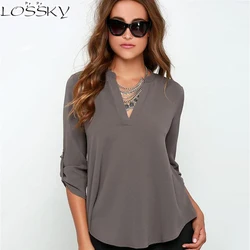 Women's V-Neck Chiffon Blouses and Shirt Large Size Tops Women's Clothing