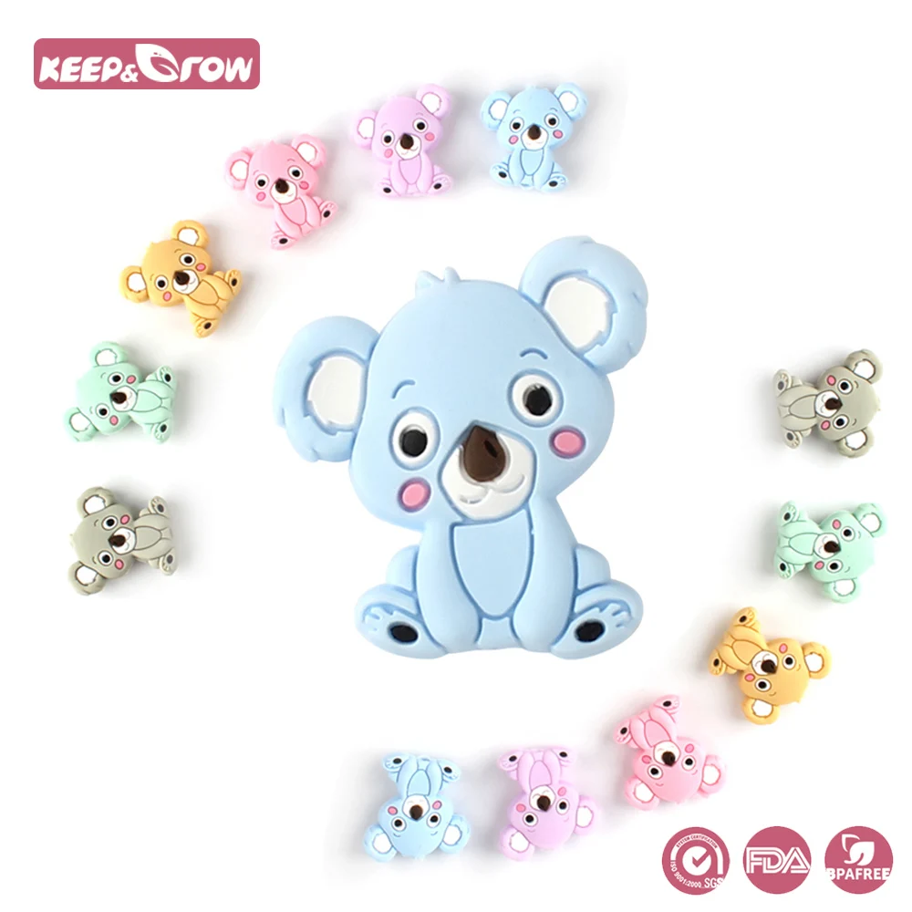 

Keep&Grow 10pcs Koala Silicone Beads Rodents Baby Teething Beads Food Grade Silicone Pearls Pacifier Necklace Making Accessories