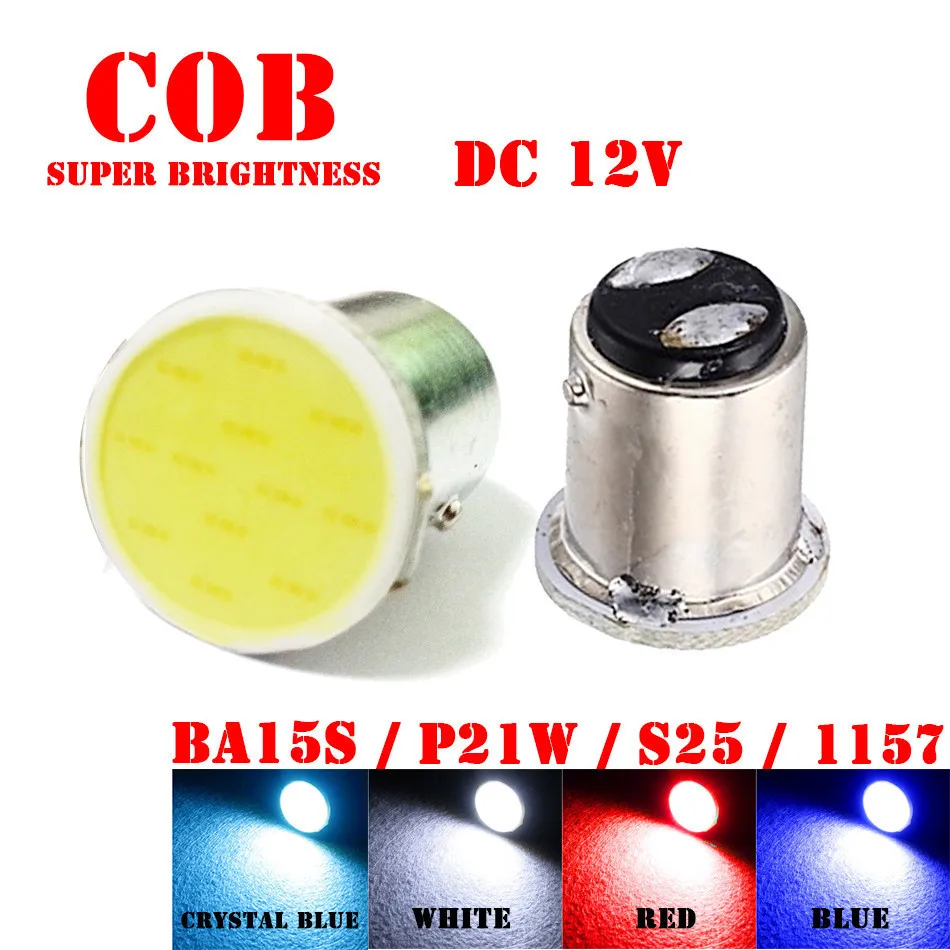 2PCS P21 5W 1157 COB 12v Auto led Car RV reactive Bulbs rear Turn signal lamp Brake Parking lights Brake Tail blue White red