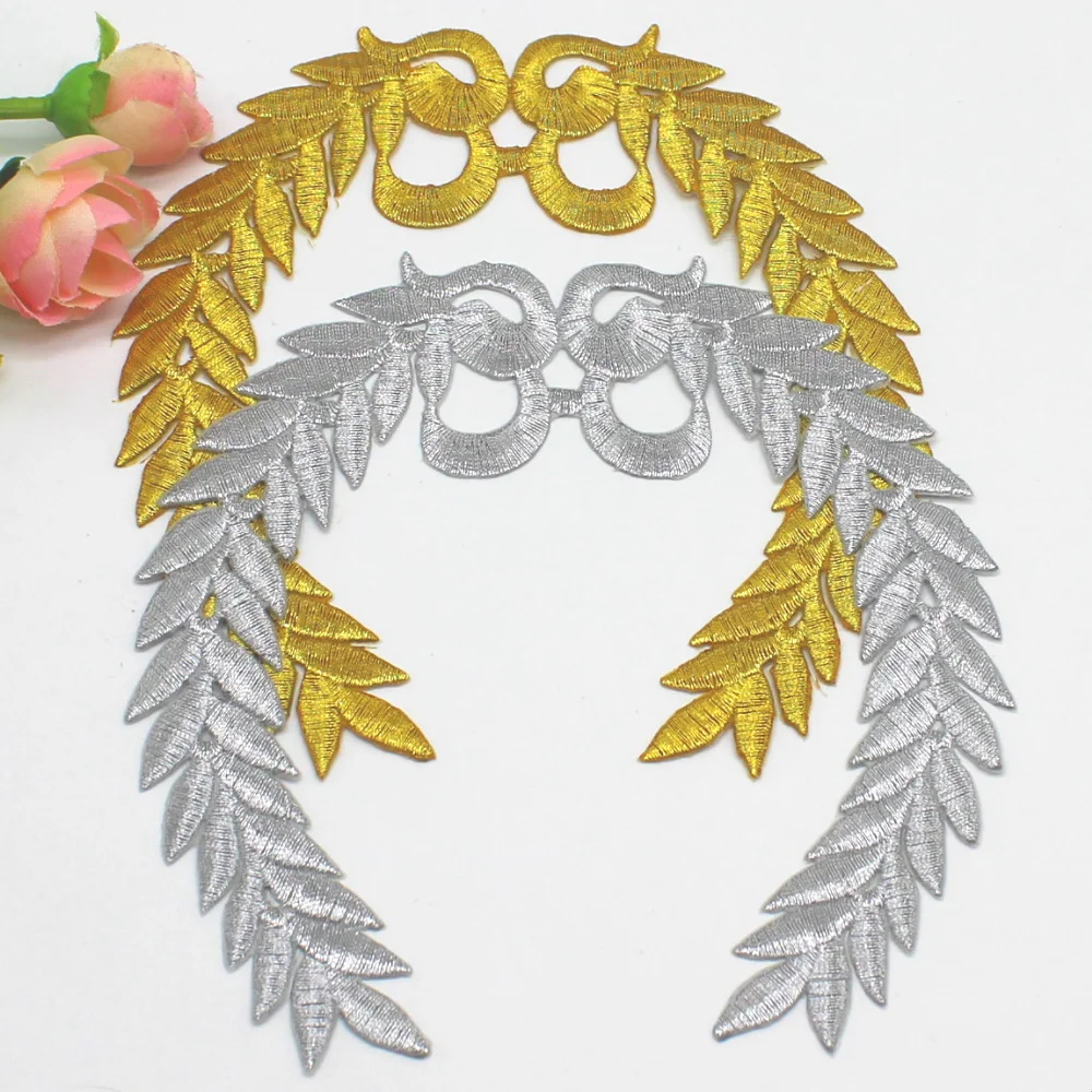 10 Pieces Gold Appliqued Eagle Wings Mirror Flower Embroidery Patches iron on Trims 14cm