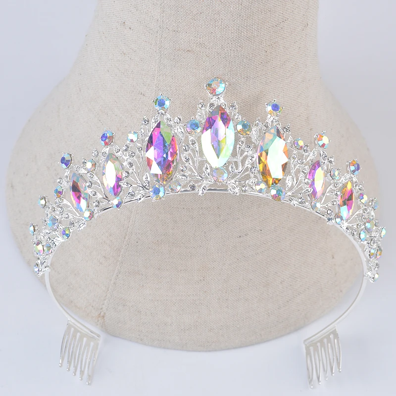 

New Fashion Baroque Luxury Crystal AB Bridal Crown Lady's Diadem Tiaras For Women Bride Wedding Hair Accessories Headwear Gift