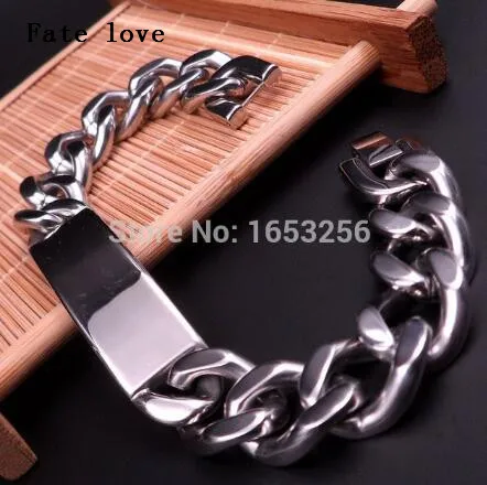 77g weight High Quality 316L  Stainless Steel Men's Biker Curb Chain ID Bracelet Bangle Jewlery 15mm 9 inch