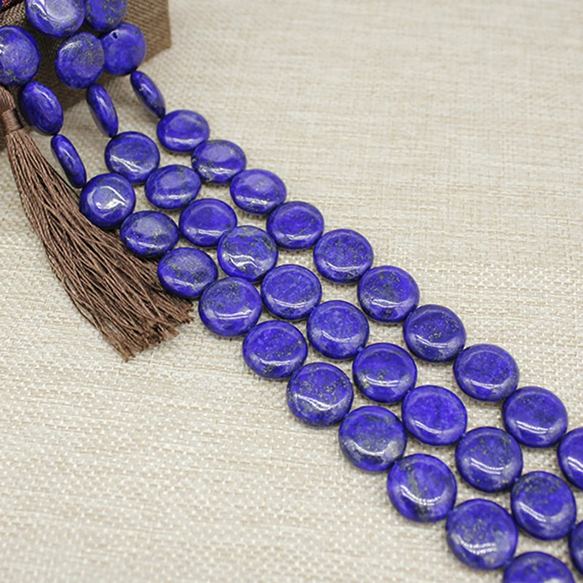 

Nature Indigo Stone Beads Lapis Lazuli Stone Coin Cake loose Beads 15 20 MM for Jewelry Making Bracelet Earrings Necklace Beads