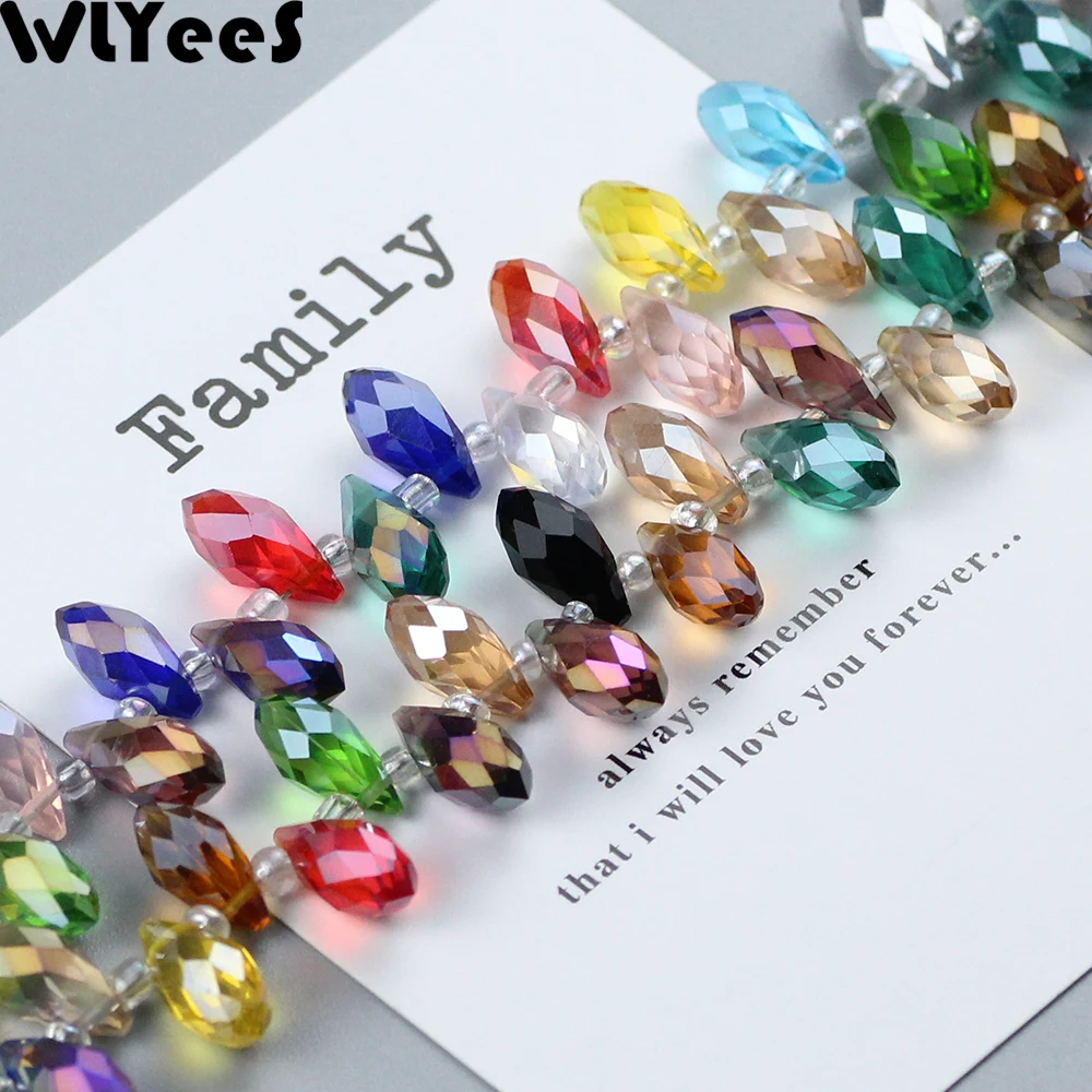 WLYeeS wisiorek kryształki austriackie 6mm 50 sztuk kształt kropli wody Briolette Spacer luźny koralik do tworzenia biżuterii naszyjnik DIY