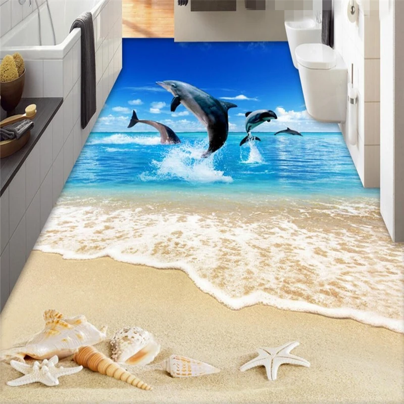 

beibehang thickened wearable PVC floor painted place affixed to 3D surf beach shell starfish living room bathroom floor