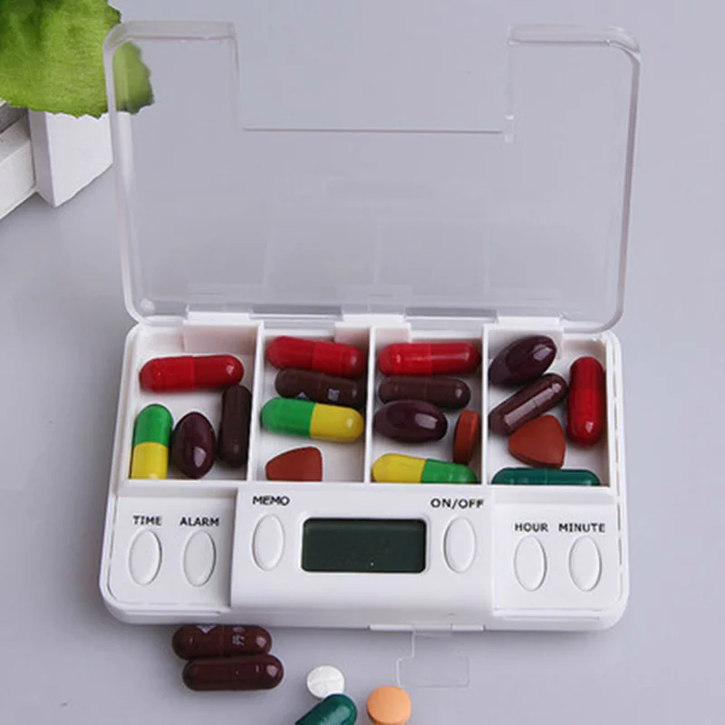 4 Grid pill box medicine Storage Box Electronic Timing Reminder Medicine Boxes Alarm Timer Pills Organizer Pill Drug Container