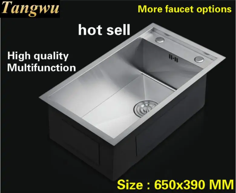 

Free shipping Apartment kitchen manual sink single trough high quality 304 stainless steel luxury hot sell 65x39x21 CM