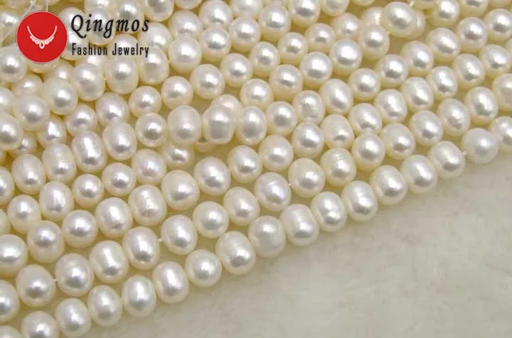 Qingmos 10-11mm White Natural Round Freshwater Pearl Loose Beads for Jewelry Making Necklace Bracelet Strand 14