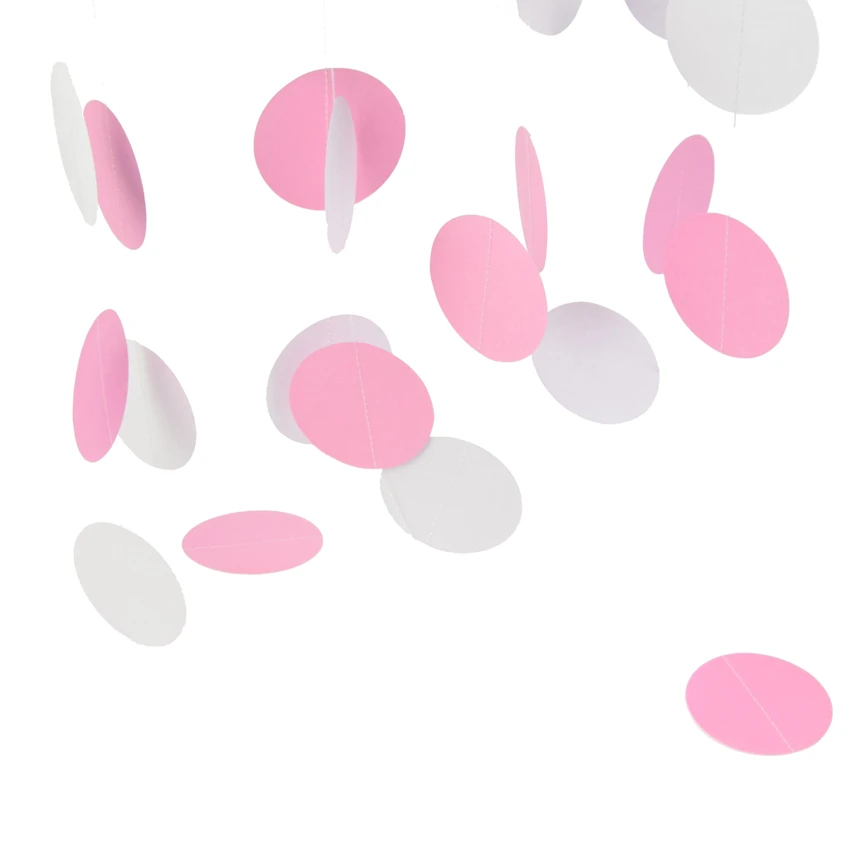 5.5cm*4m Pink White  Bunting Hanging Garland Valentine Birthday Party Wedding Shower Room Decoration Paper Round Circle String