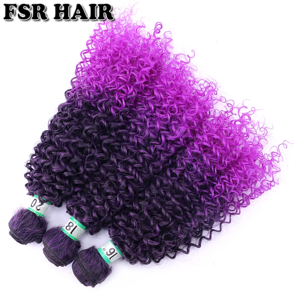 Tissage synthétique afro bouclé noir à violet ombré, extensions capillaires crépues